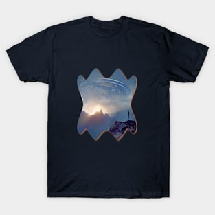 Woman and ufo at dawn UFO T-Shirt